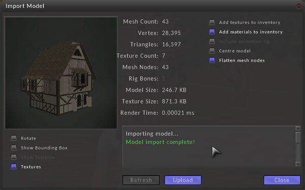 Model Import Window